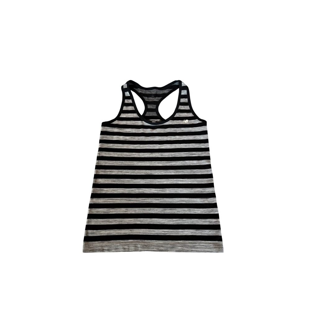 New Balance‎ Womens Racerback Tank Top Black Grey Striped Athletic Size L